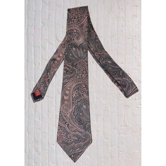 Chaps Mens 100% Silk Handmade Pink Gray Paisley Necktie Tie  59"x3" - Picture 4 of 8